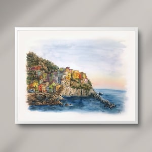 Watercolor Painting of Cinque Terre, Riomaggiore, Manarola – Print