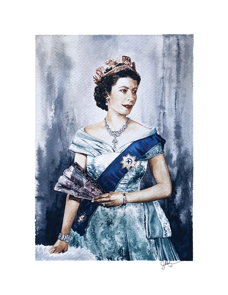 Watercolor Queen Elizabeth II Portrait Original & Prints image 2