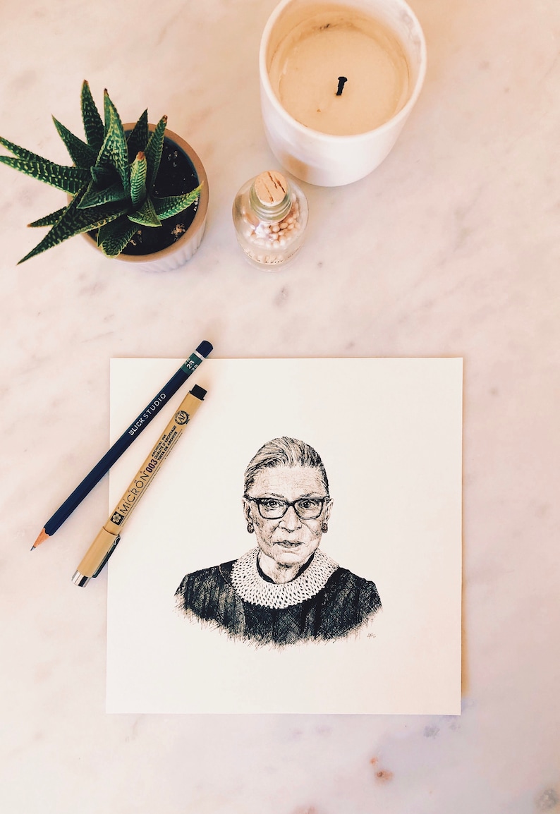 RBG Portrait Pen Sketch 8x8in Print image 3