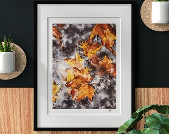 Fall Leaves in Puddles, Watercolor – Print