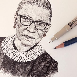 RBG Portrait Pen Sketch 8x8in Print image 2