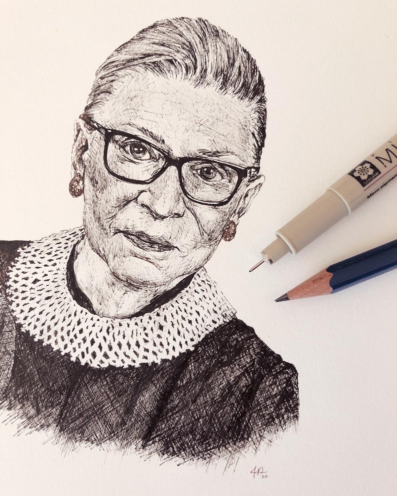 RBG Portrait Pen Sketch 8x8in Print image 2