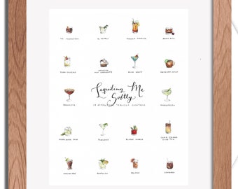 Bar Cart Art: &quot;Tequiling Me Softly&quot; – Watercolor, 8x10in, Tequila cocktails