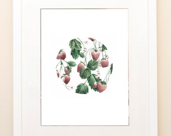 Fruit-serie, Aardbeien op aquarel - Print (origineel beschikbaar)