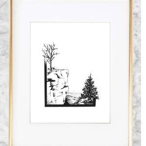 Minimalist cliffs abstract pen sketch print