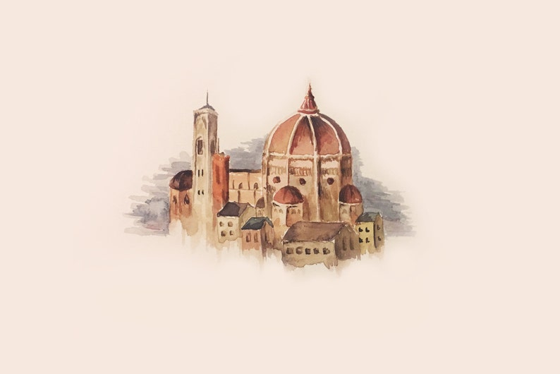 Watercolor paintings of Florence, Rome, Venice Print Florence