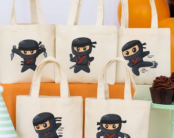 Bolsas de regalo para fiestas temáticas de ninjas – Juego de 6 bolsas de lona de algodón