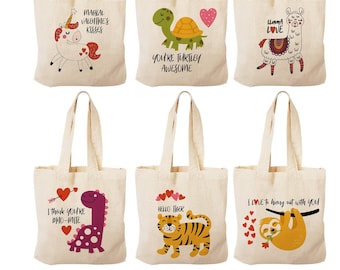 Valentine Cotton Treat Bags, Set of 6, Animal Designs