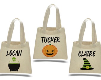 Juego de 3 bolsas personalizadas para dulces de Halloween, bolsas de algodón ecológicas para regalos de fiesta.