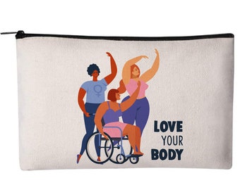 Love Your Body Cosmetic Bag, Makeup Pouch, Cosmetic Bag, Pouch, Zippered Pouch, Feminist Make Up Pouch, Cosmetic Pouch, Bag, Love Your Body