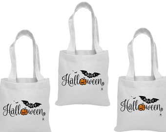 Juego de 3 bolsas de algodón reutilizables para dulces de Halloween.