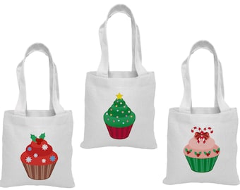 3 Cupcake Treat Bags, Christmas Party Favor Bags, Christmas Party Favors, Christmas Party Bags, Christmas Goodie Bags, Christmas Gift Bags