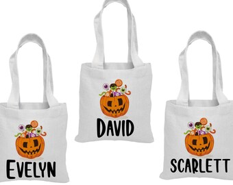 3 bolsas de algodón para dulces de Halloween, bolsas personalizadas para recuerdos de fiesta con forma de calabaza