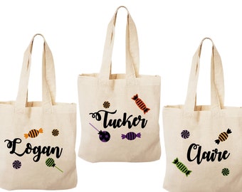 Bolsas personalizadas para dulces de Halloween, juego de 3 bolsas de algodón para regalos de fiesta.