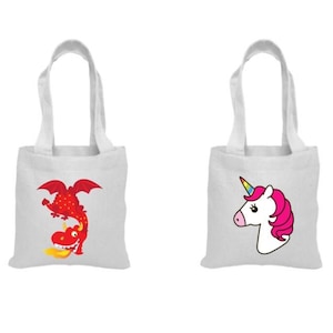 6 Dragon and Unicorn Party Favor Bags, Fairy Tale Party Bags, Dragon Party Favors, Unicorn Treat Bag, Dragon Party Favor Bags, Unicorn Bags