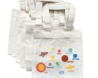 PROLOSO 24 Pack Outer Space Party Favor Bags with Stickers Clips Rope Planet Galaxy Treat Bags Candy Goody Bags Gift Bags Solar System Theme Party Supplies