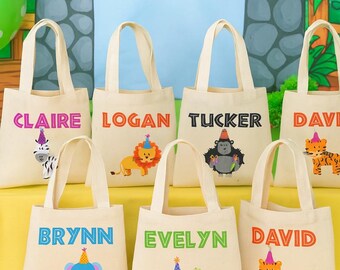 Bolsas personalizadas para regalos de fiesta con temática de animales del zoológico – Bolsa de algodón con estampado de safari para cumpleaños