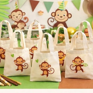 Sacolas de lembrancinhas Monkey Party: Sacolas de algodão ecológicas para lembrancinhas