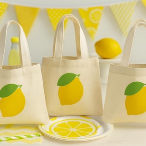 Lemon Party Favor Bags – Reusable Canvas Goodie Bags, Set of 3