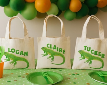 Personalized Lizard Party Favor Bags – Reptile Birthday Cotton Tote