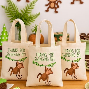 Bolsa de regalo para fiesta de monos, temática de safari en la jungla, lona natural