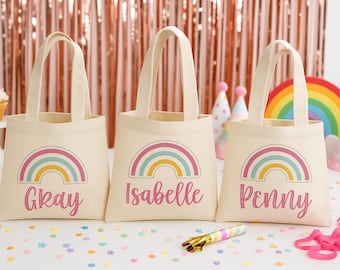 Personalized Rainbow Cotton Party Favor Bags - Set of 3