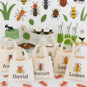 Insect Party Favor Bags, Personalized Bug Design, Set of 6