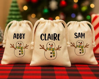 Personalized Snowman Favor Bags – Cotton Christmas Party Gift Bags