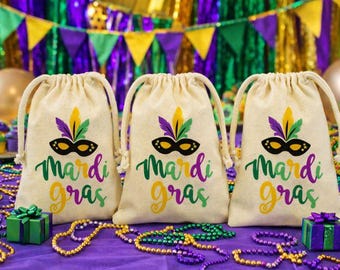 Mardi Gras-katoenen traktatiezakjes, gunstzakjes met trekkoord