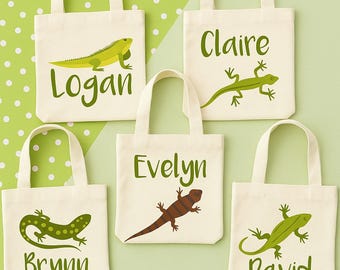 Personalized Lizard Party Favor Bag - Reptile Birthday Cotton Tote