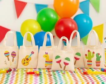 Fiesta Party Favor Bags - Set mit 6 Canvas-Einkaufstaschen