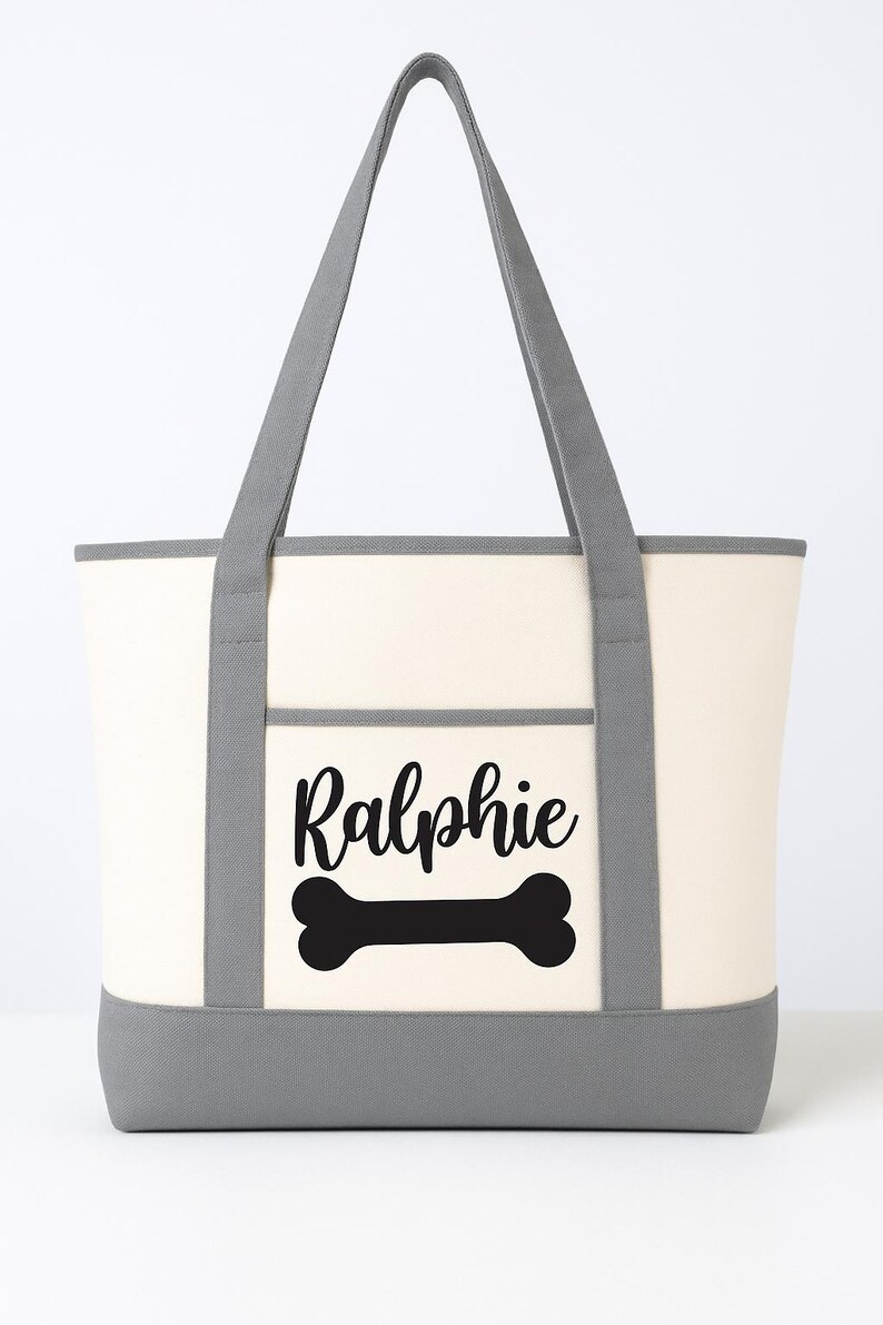 Dog Owner Gift - Personalized Dog Tote Bag Gray