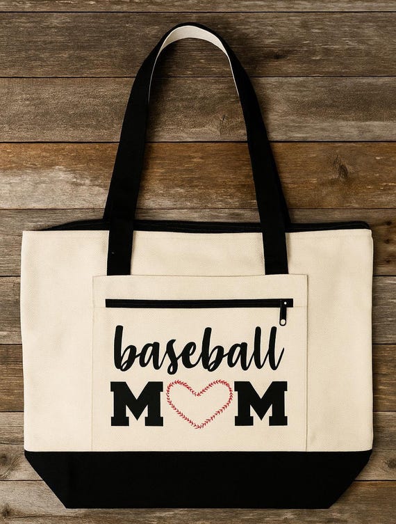 Baseball Mom Tote Bag - Available in Black, Blue or Red
