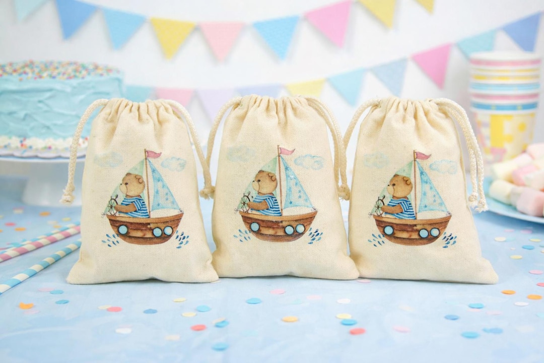 Nautical Sailboat Teddy Bear Birthday Party Favor Bags - Canvas ...