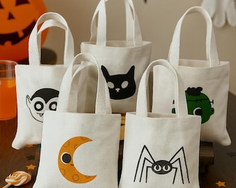 Bolsas de regalo para fiestas de Halloween – Juego de 5 bolsas de algodón para pedir dulces