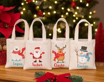 Personalized Christmas Party Favor Bags - Set of Four Bags