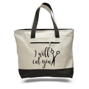 Friseurtasche, „I Will Cut You“, Einkaufstasche für Friseure, Einkaufstasche für Friseure, Geschenk für Friseure, Wertschätzung für Friseure, Einkaufstasche für Friseure