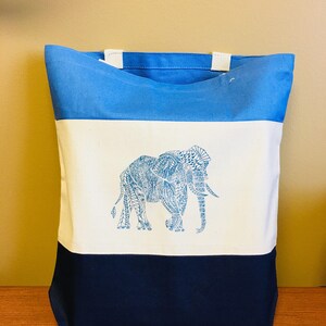 Bolsa de tote de elefante, bolsa de elefante, tote de elefante, bolsa de tote azul, bolsa de tote, bolsa de tote de lona, tote azul, totes de lona, totes de elefante, totes azules