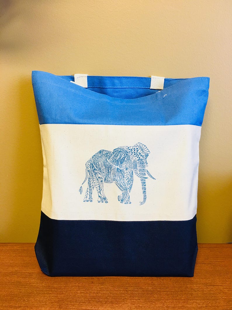 Elephant Tote Bag Elephant Bag Elephant Tote Blue Tote Bag - Etsy