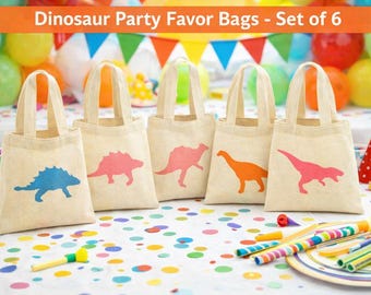 Bolsas de regalo para fiesta de dinosaurios, bolsas de algodón ecológicas, juego de 6