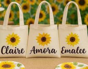 Sacolas de algodão personalizadas com girassóis para lembrancinhas – Presentes de festa com nome personalizado