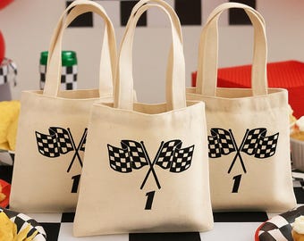 Checkered Flaggen-Geschenk-Tasche aus Baumwolle - Rennauto-Party-Goodie-Tasche