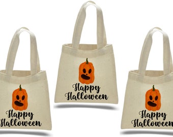 Pumpkin Halloween Cotton Treat Bags, Set of 3