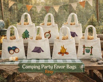 Set of Six Camping-Themed Party Favor Bags