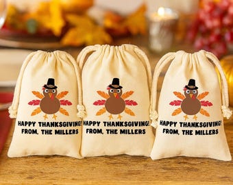 Personalized Thanksgiving Favor Bag – Turkey Design, Cotton Drawstring