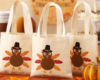 Turkey Thanksgiving Party Favor Bags - Cotton Tote Bags