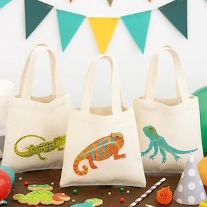 Eidechsen Geschenkbeutel - Set mit 3 Baumwoll-Canvas Goodie Bags