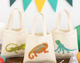 Lizard Party Favor Bags – Set of 3 Cotton Canvas Goodie Bags