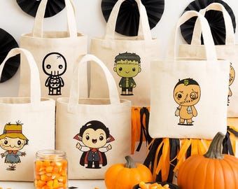 Bolsas de regalo para fiestas de Halloween - Juego de seis bolsas reutilizables de lona de algodón