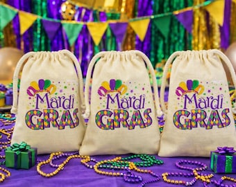 Mardi Gras-feesttraktatietas, katoenen bedankzakje met trekkoord